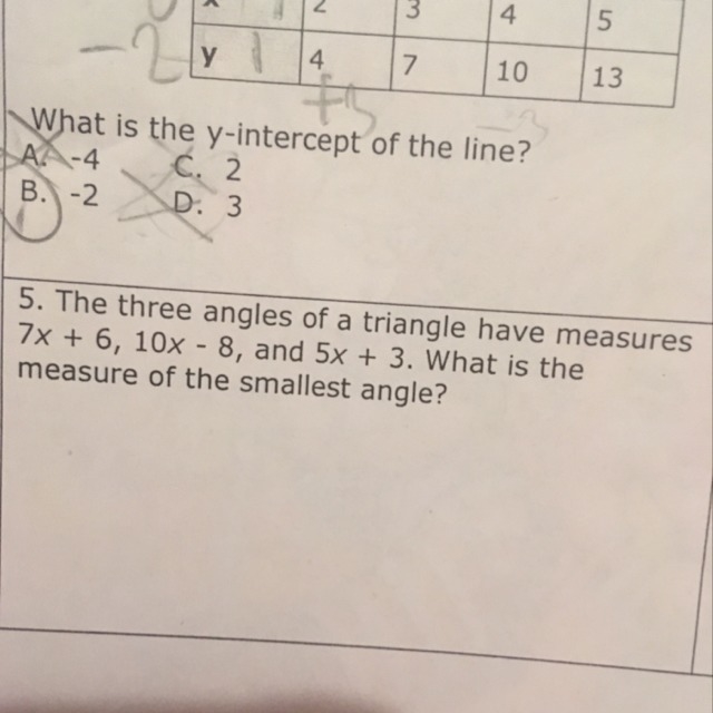 The Three angles of a triangle have measures 7x+6,10x-8 and 5x+3.What is the measure-example-1