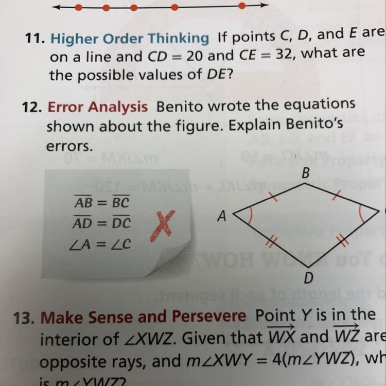 Benito wrote the equations shown about the figure. Explain Benito’s errors.-example-1