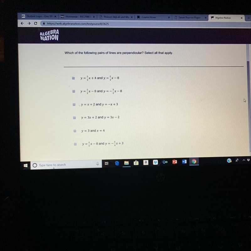 Which of the following pairs are perpendicular? Select all that apply.-example-1