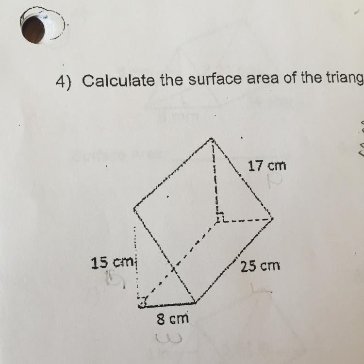 Calculate the surface area of the triangular prism below-example-1