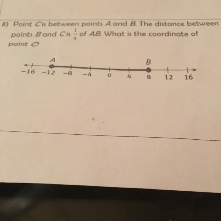 Point C is between points A and B. The distance between points B and C is 1/4 of AB-example-1