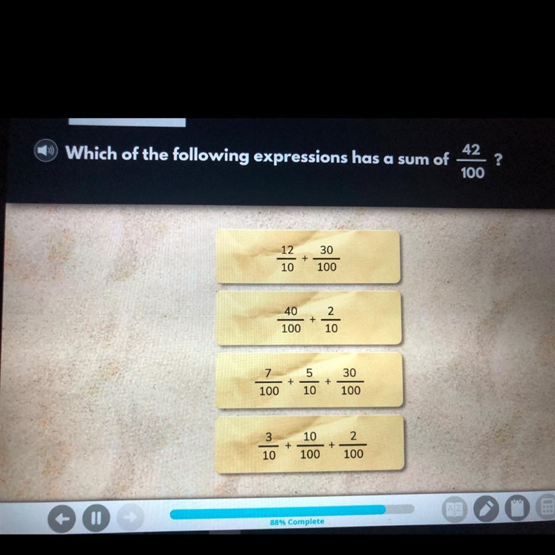 Which of the following expressions has a sum of 42/100-example-1