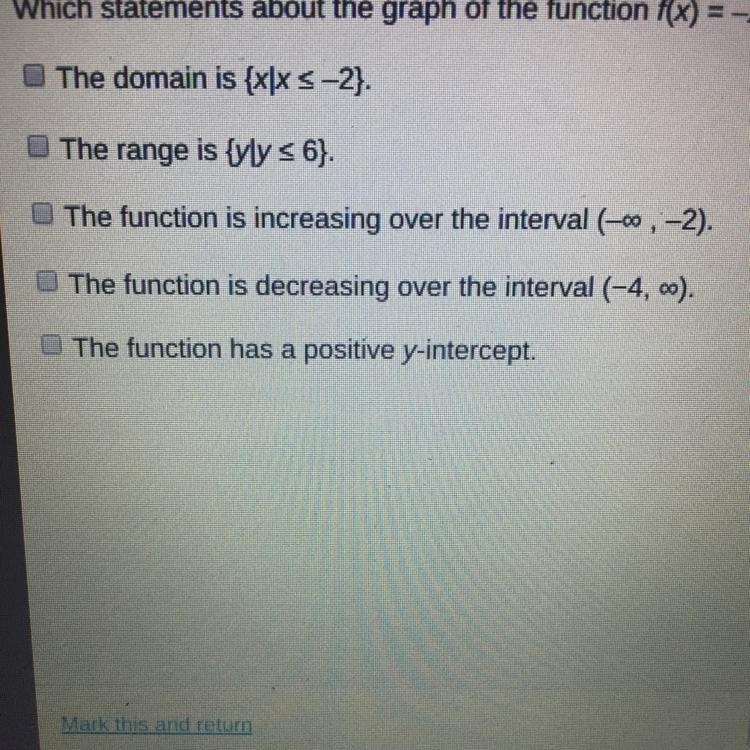 Which statements about the graph of the function Fx=-x2-4x+2 are true check all that-example-1