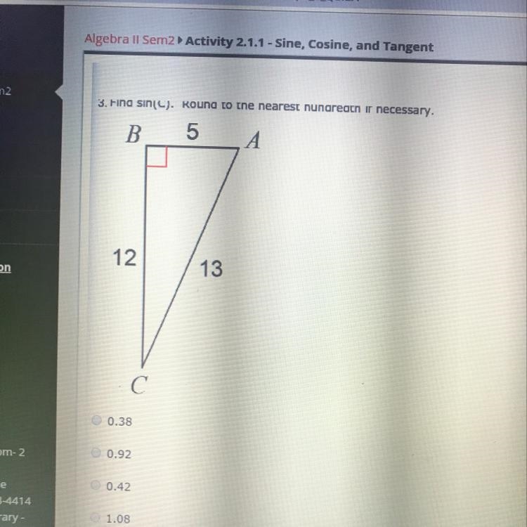 Find sin(C). round to the nearest hundredth if necessary.-example-1
