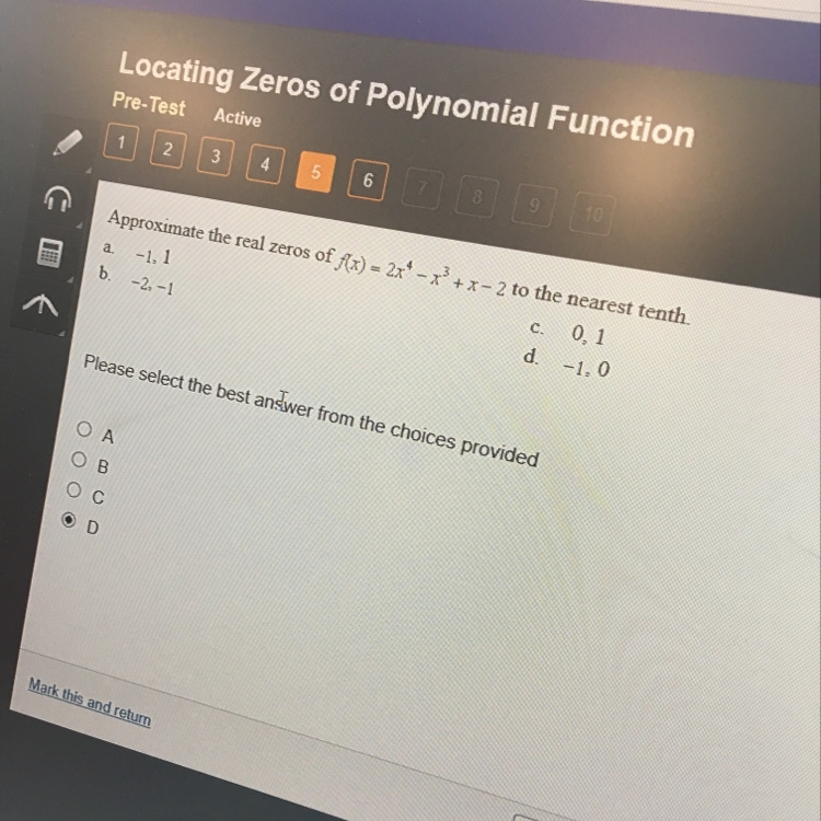 Locating zeros of polynomial functions-example-1