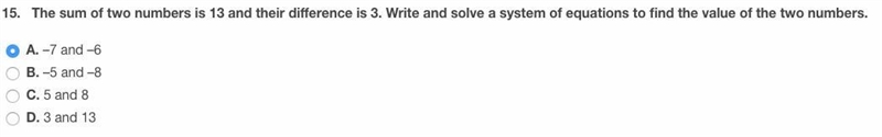 the sum of two numbers is 13 and their difference is 3. Write and solve a system of-example-1