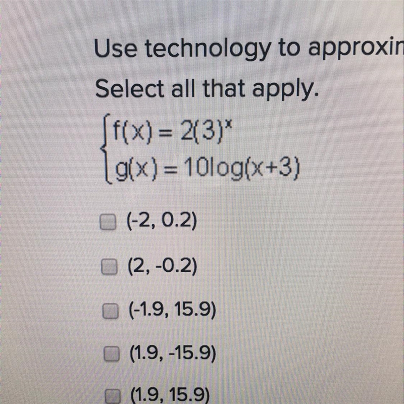 Use technology to approximate the solution(s) to the system of equations to the nearest-example-1