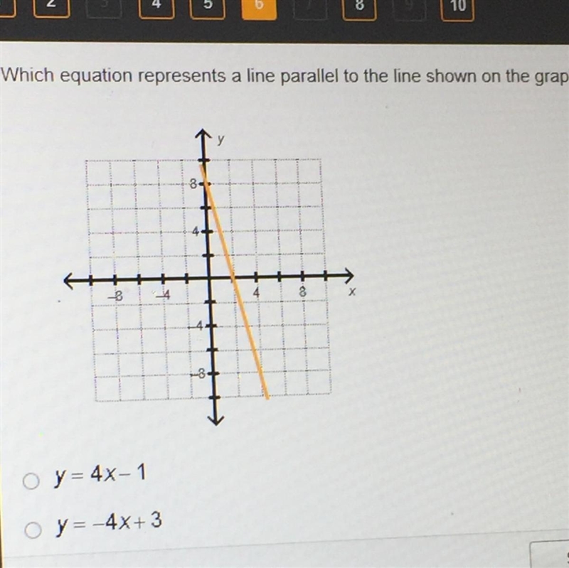 Which equation represents a line parallel to the line shown on the graph?-example-1