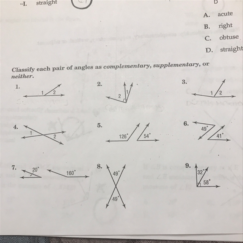 Classify each pair of angles as Complementary, Supplementary or neither.-example-1