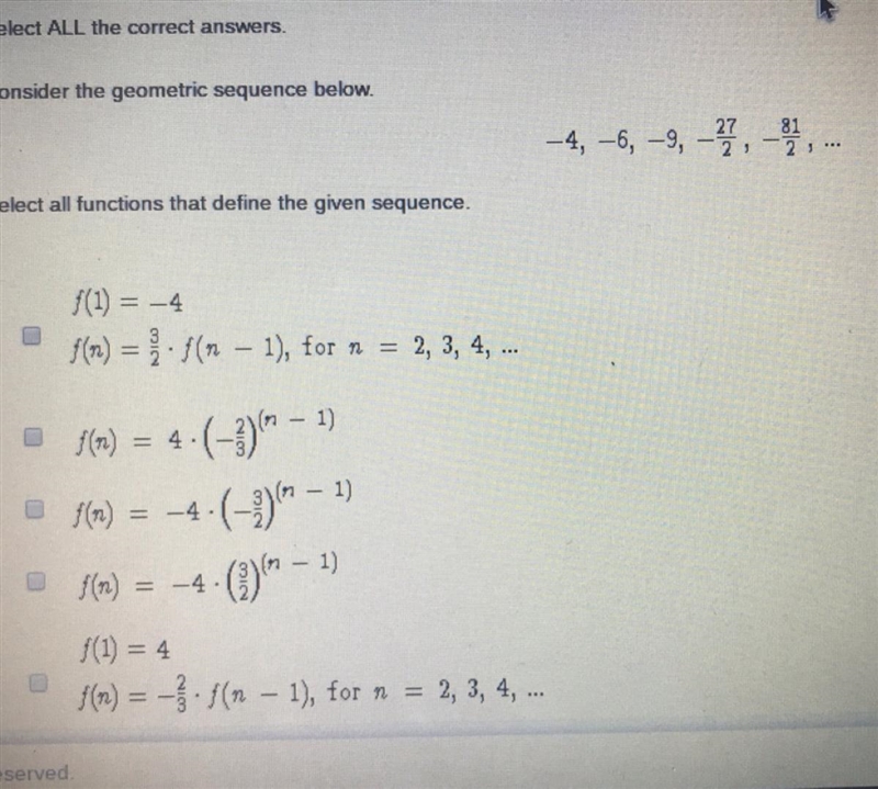 Consider the geometric sequence below ( shown in picture ) select all functions that-example-1