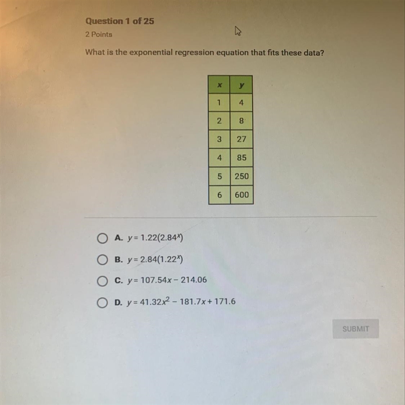 What is the exponential regression equation that fits these data?-example-1