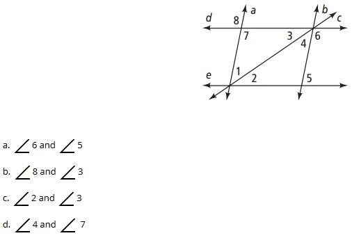 Please help! Name a pair of alternate interior angles-example-1