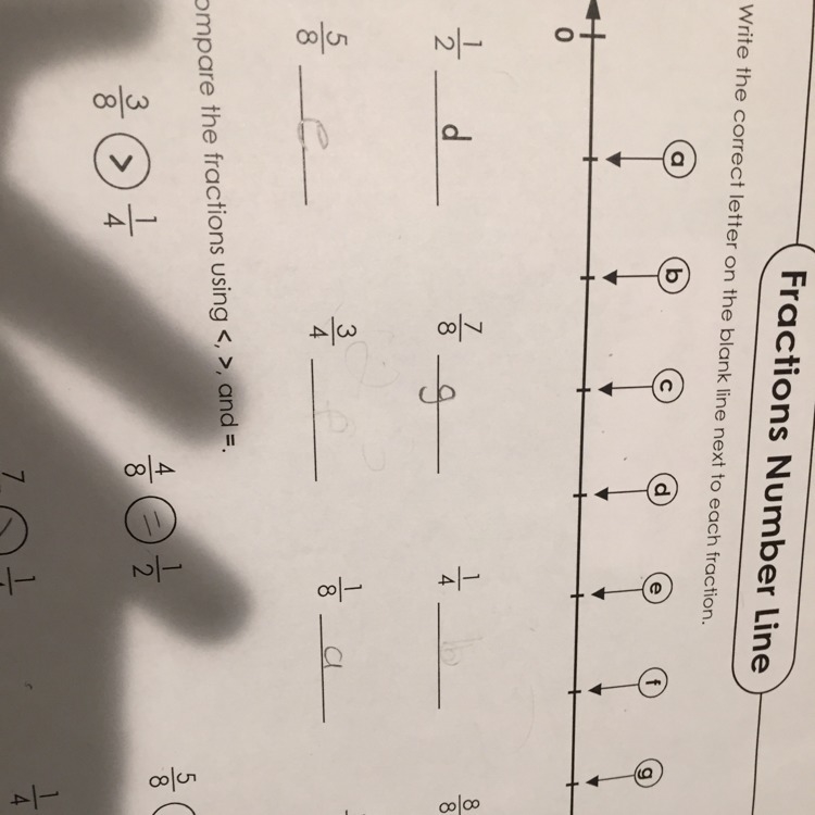 Write the correct letter in the blank line next to the fraction Please I need help-example-1