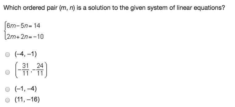 Which ordered pair (m, n) is a solution to the given system of linear equations? mc-example-1