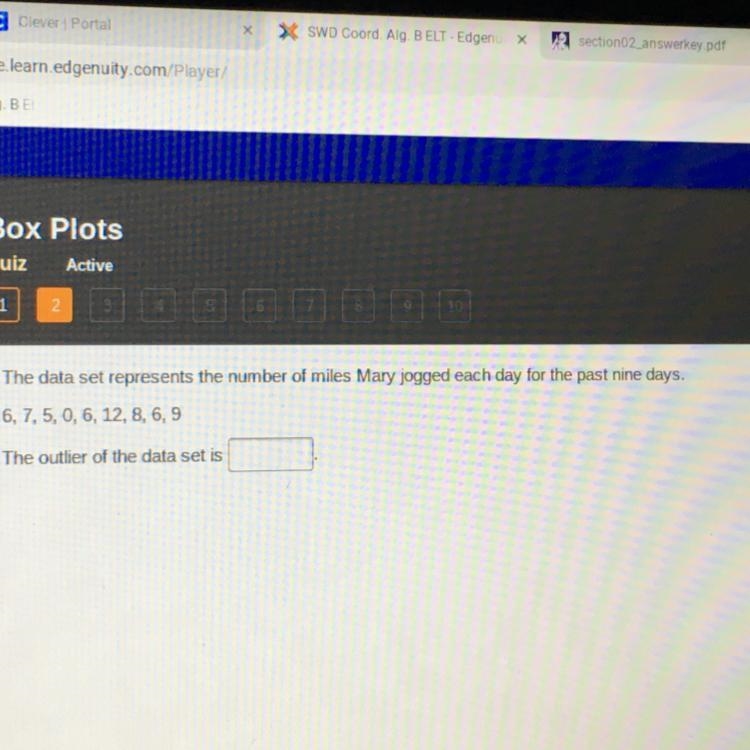 The data set represents the number of miles Mary jogged each day for the past nine-example-1