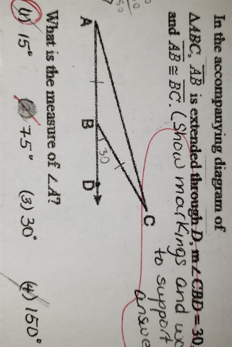 In ∆ABC, AB is extended through D, m<CBD =30 and AB = BC. What is the measure of-example-1