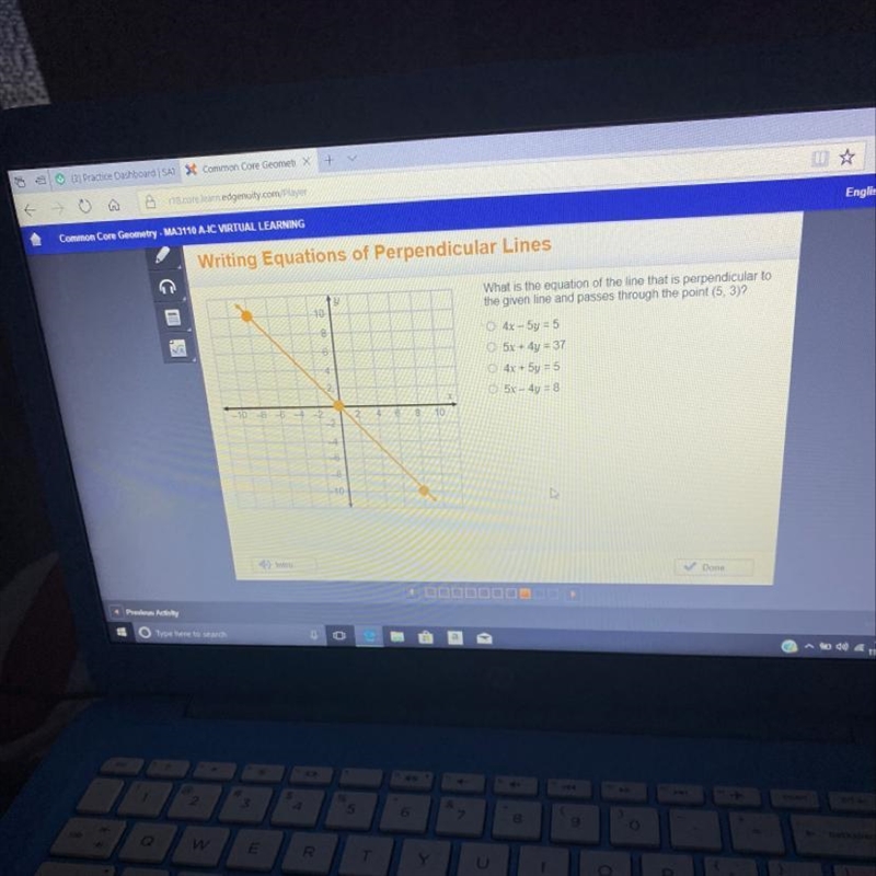 What is the equation of the line that is perpendicular to the given line and passes-example-1