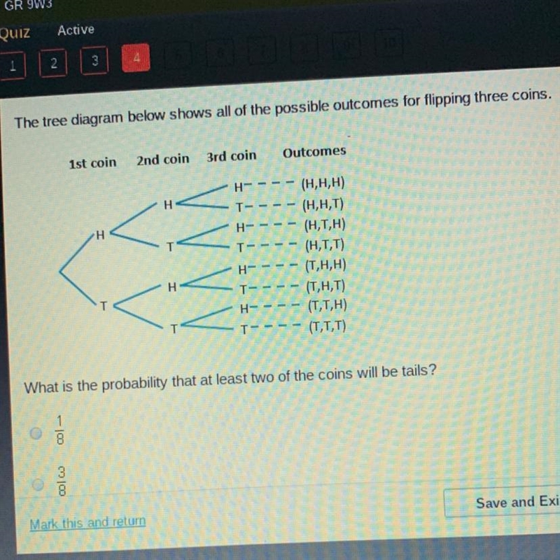 Answers choices are 1/8 3/8 1/2 3/4-example-1