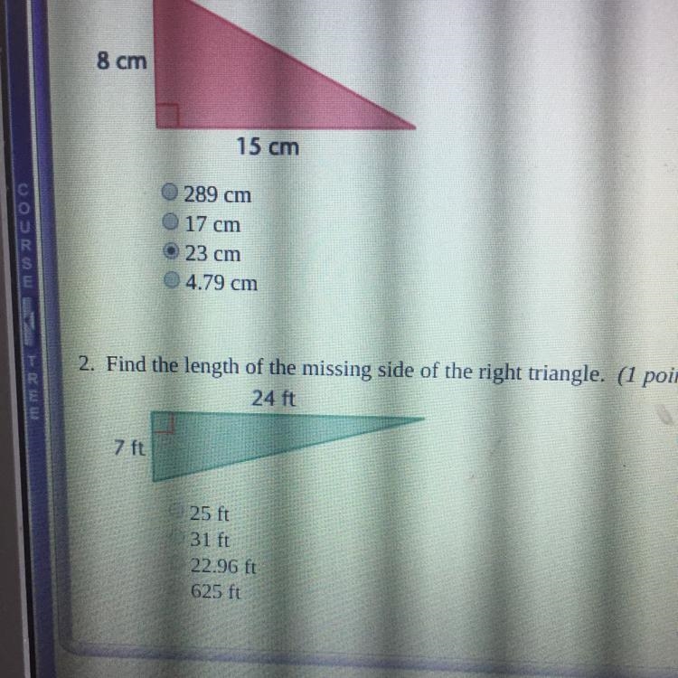 Find the length of the missing side of the right triangle. Plz help I have no clue-example-1