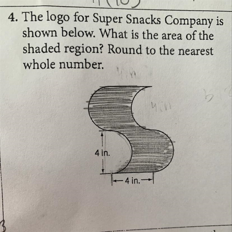 The Logo For Super Snacks Company is Shown below. What is the area of the shaded region-example-1