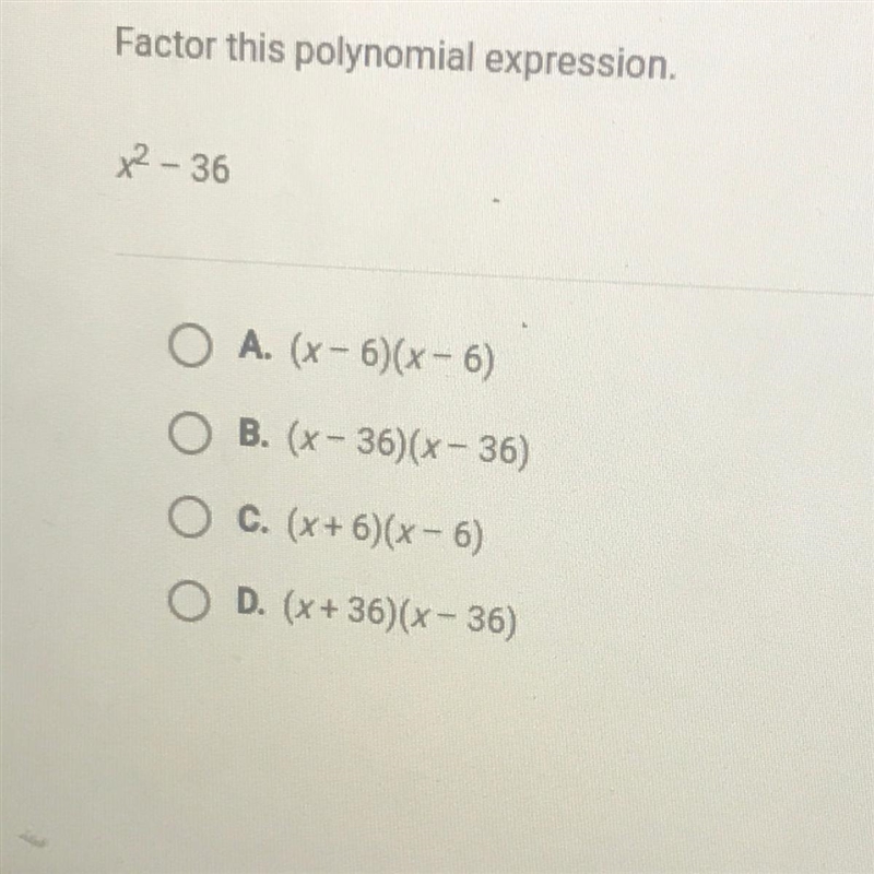 Factor this polynomial expression x^2 - 36-example-1