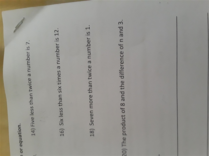 Help me please!!! Translate each verbal phrase into an algebraic expression or equation-example-1