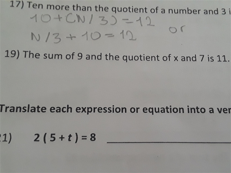 Help me please!!! Translate each verbal phrase into an algebraic expression or equation-example-2