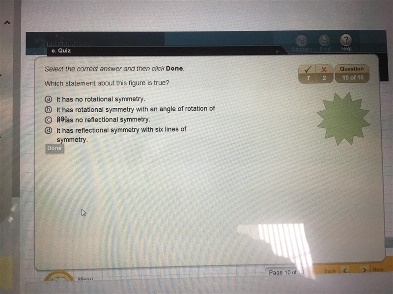 Which statement about this figure is true? It has rotational symmetry with an angle-example-1