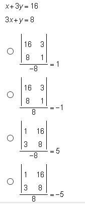 Using Cramer’s Rule, what is the value of x in the system of linear equations below-example-1