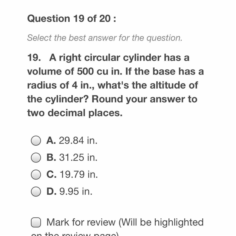 If the base has a radius of 4 in. what’s the altitude of the cylinder ?-example-1