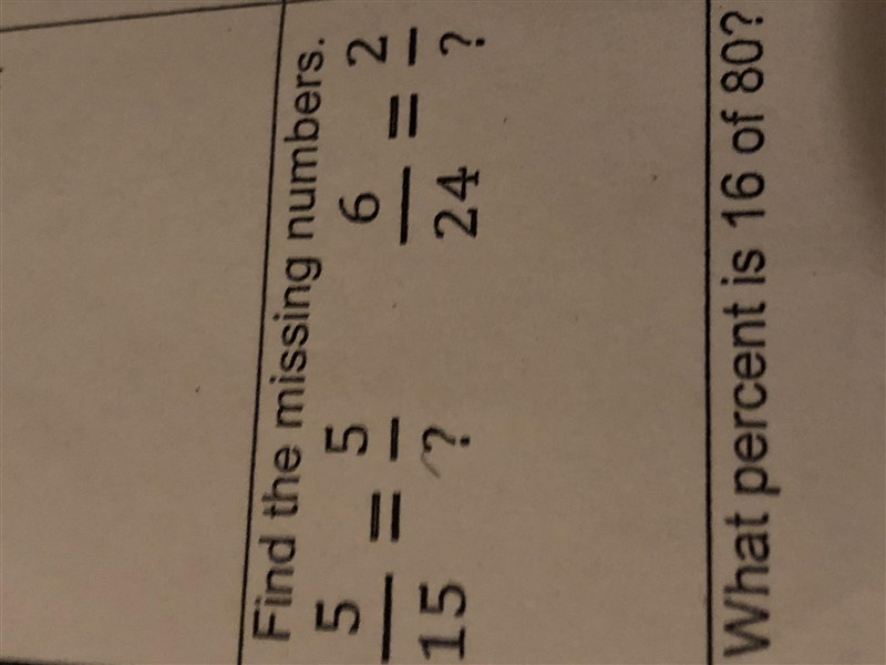 Find the difference 5/15=5/? 6/24=2/?-example-1