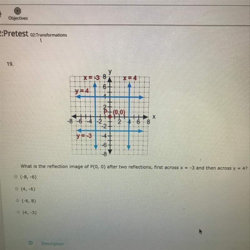 What is the reflection of image P(0,0) after two reflections, fort across x= -3 and-example-1