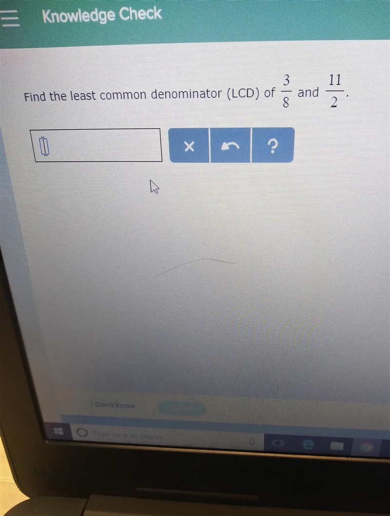 Find the least common denominator of 3/8 and 11/2​-example-1