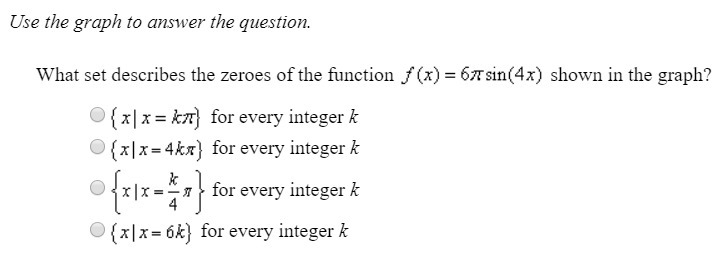 What set describes the zeroes of the function f(x )= 6πsin(4x) shown in the graph-example-2