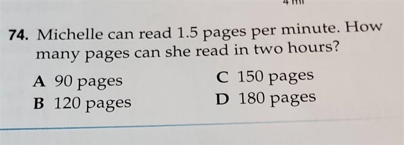 74. Michelle can read 1.5 pages per minute. How many pages can she read in two hours-example-1