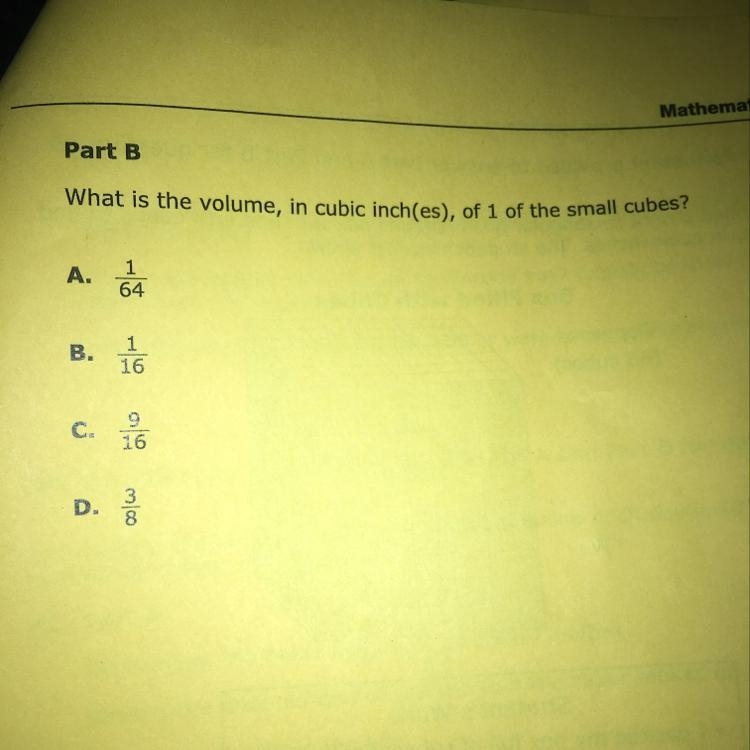 What is the volume, in cubic inches of 1 of the small cubes-example-1