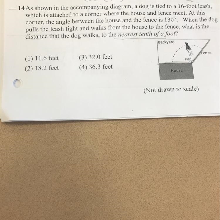 As shown in the accompanying diagram, a dog is tied to a 16-foot leash, which is attached-example-1