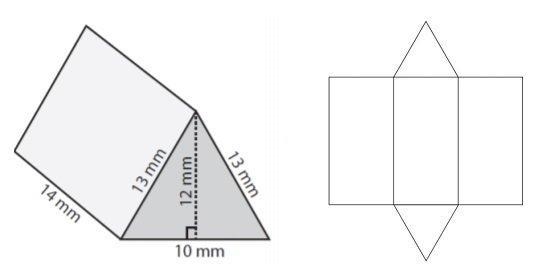 Use the net as an aid to compute the surface area of the triangular prism. A) 424 mm-example-1