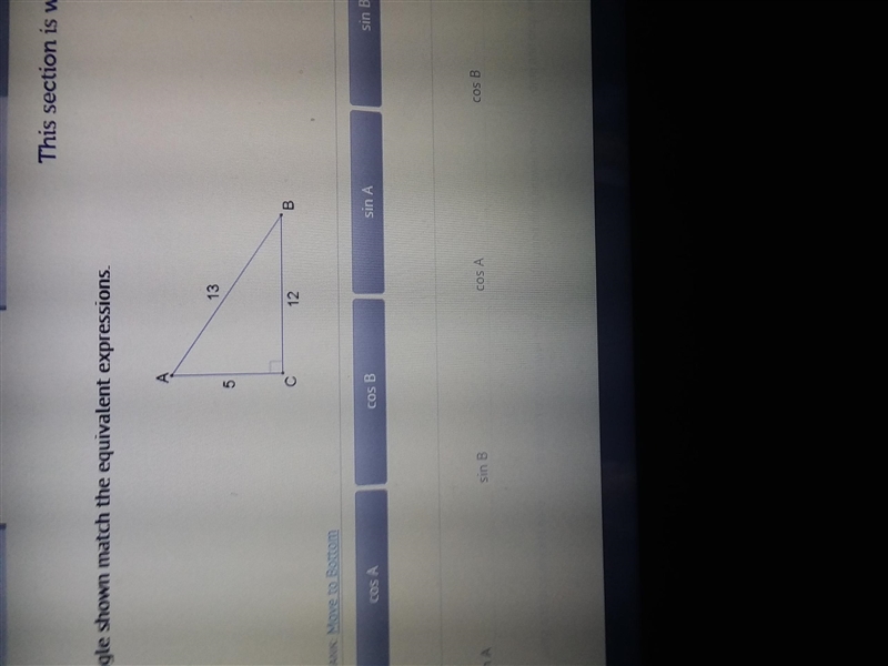 For the right triangle shown match the equivalent expressions.-example-1