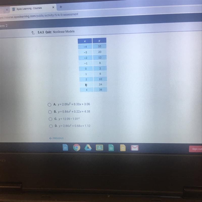 What is the quadratic regression equation that fits these data?-example-1