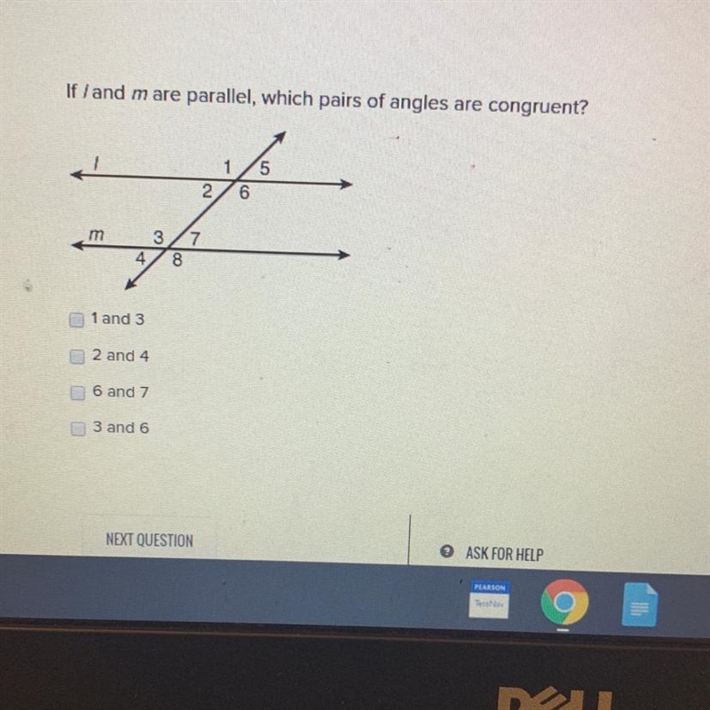 If / and m are parallel, which pairs of angles are congruent-example-1