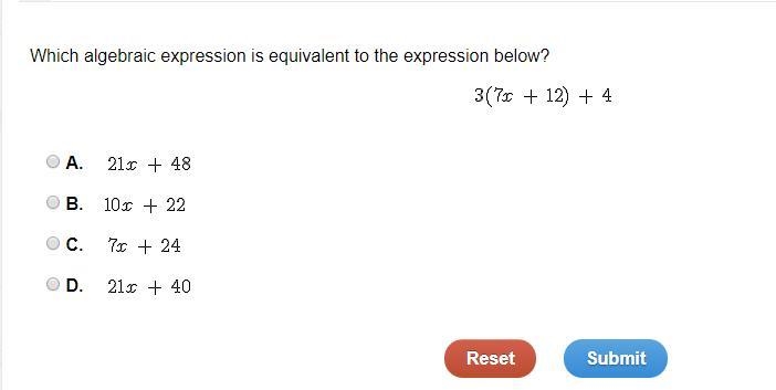 Which Algerbredic expression is equivelant to the expression below-example-1