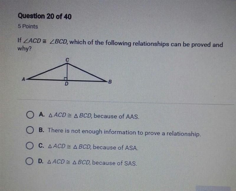 If <ACD <BCD which of the following relationships can be proved and why? ​-example-1