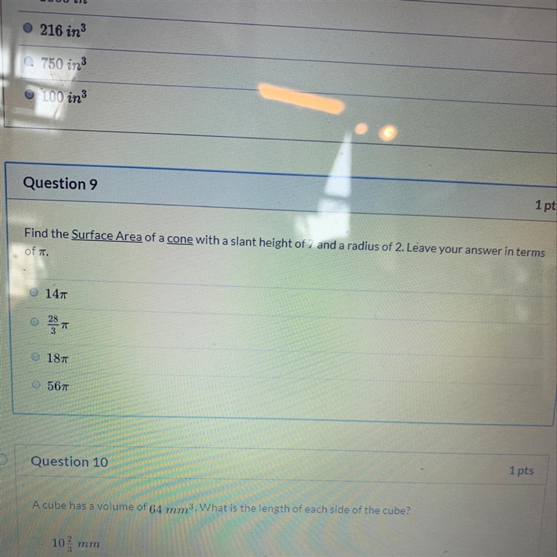 Find the surface area of a cone with a slant height of 7 and a radius of 2 leave your-example-1