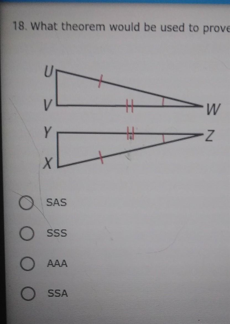 What theorem would be used to prove the triangles below congreunt ​-example-1