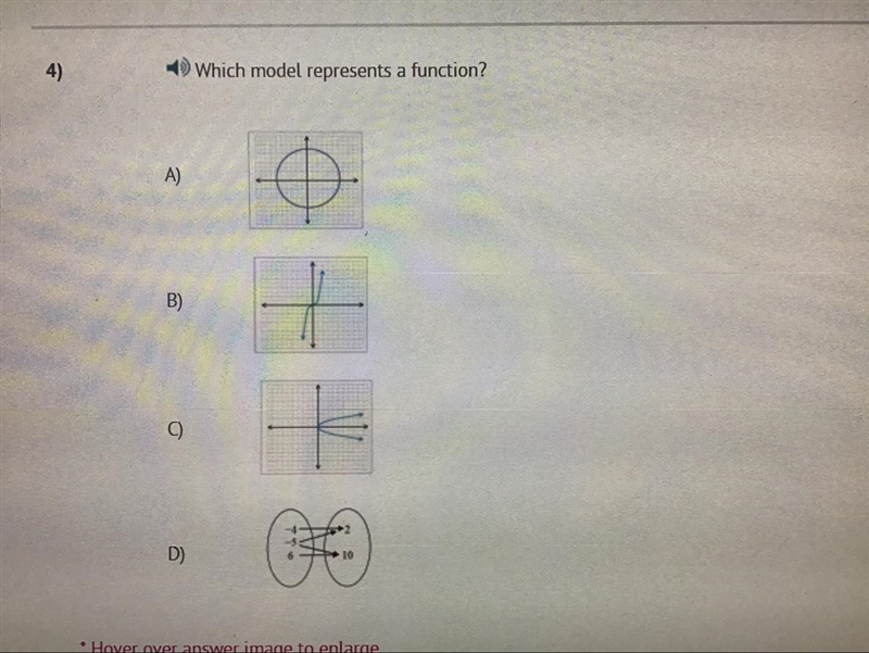 Which of the 4 options is a function? Need help quick-example-1