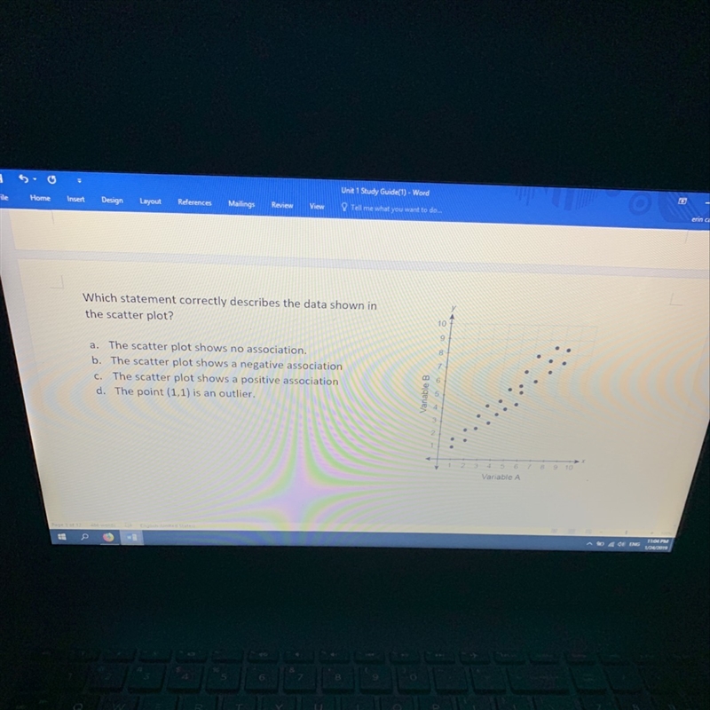 Which statement correctly describes the data shown in the scatter plot?-example-1