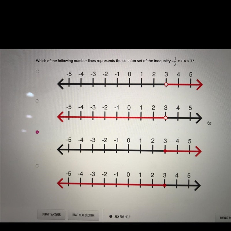 Which of the following number lines represents the solution set of the inequality-example-1