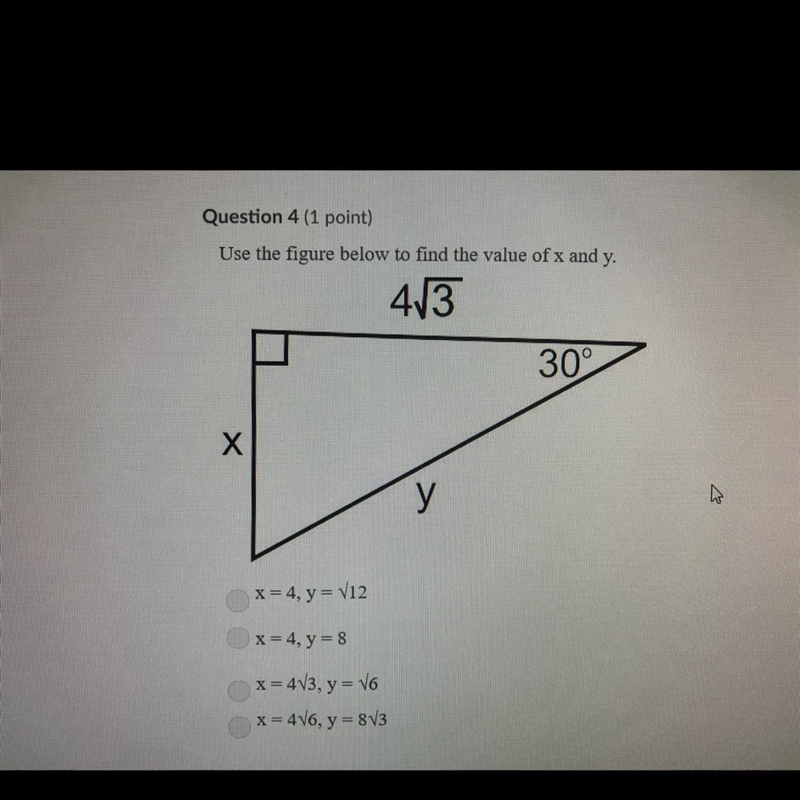 Question 4 Use the figure below to find the value of x and y-example-1