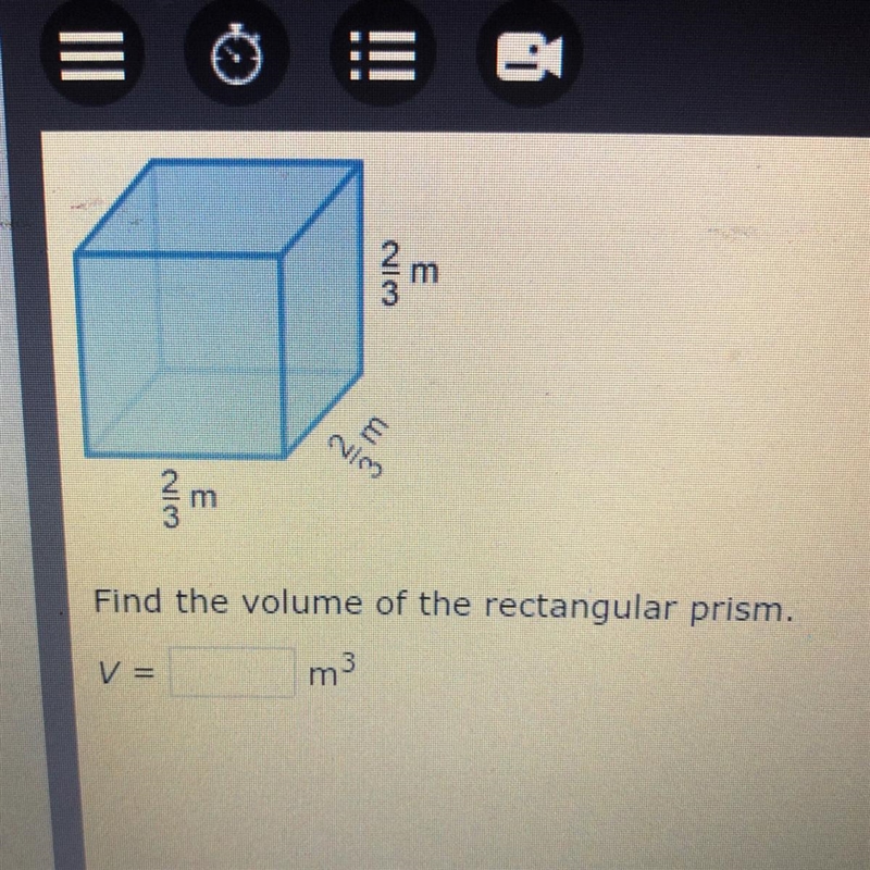 Find the volume of the rectangular prism. v= m3-example-1